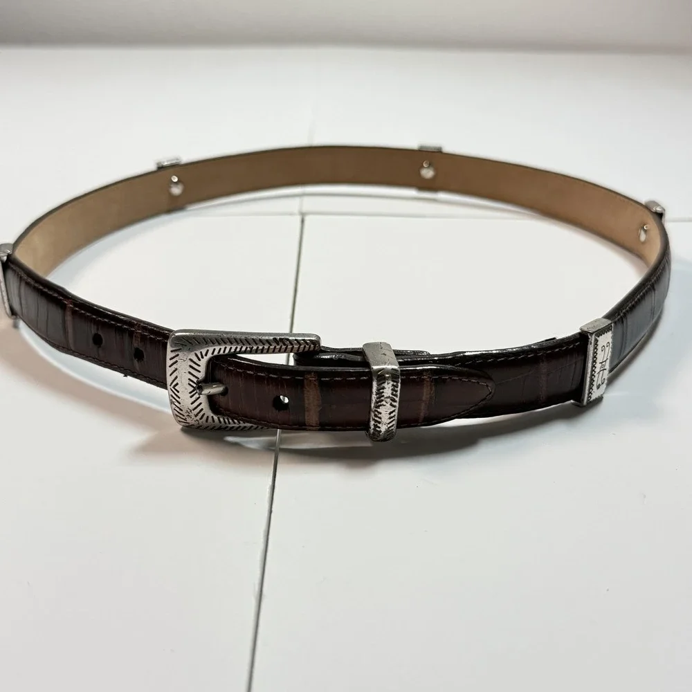 Brighton Belt Womens Small 32 Brown Red Black Croc‎ Skin Leather Western